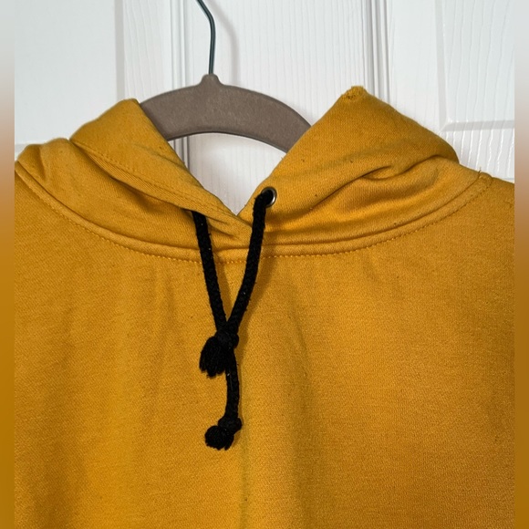 LF Mustard Yellow Distressed Cold Shoulder Shoulderless Hooded Sweatshirt Small - Picture 2 of 16